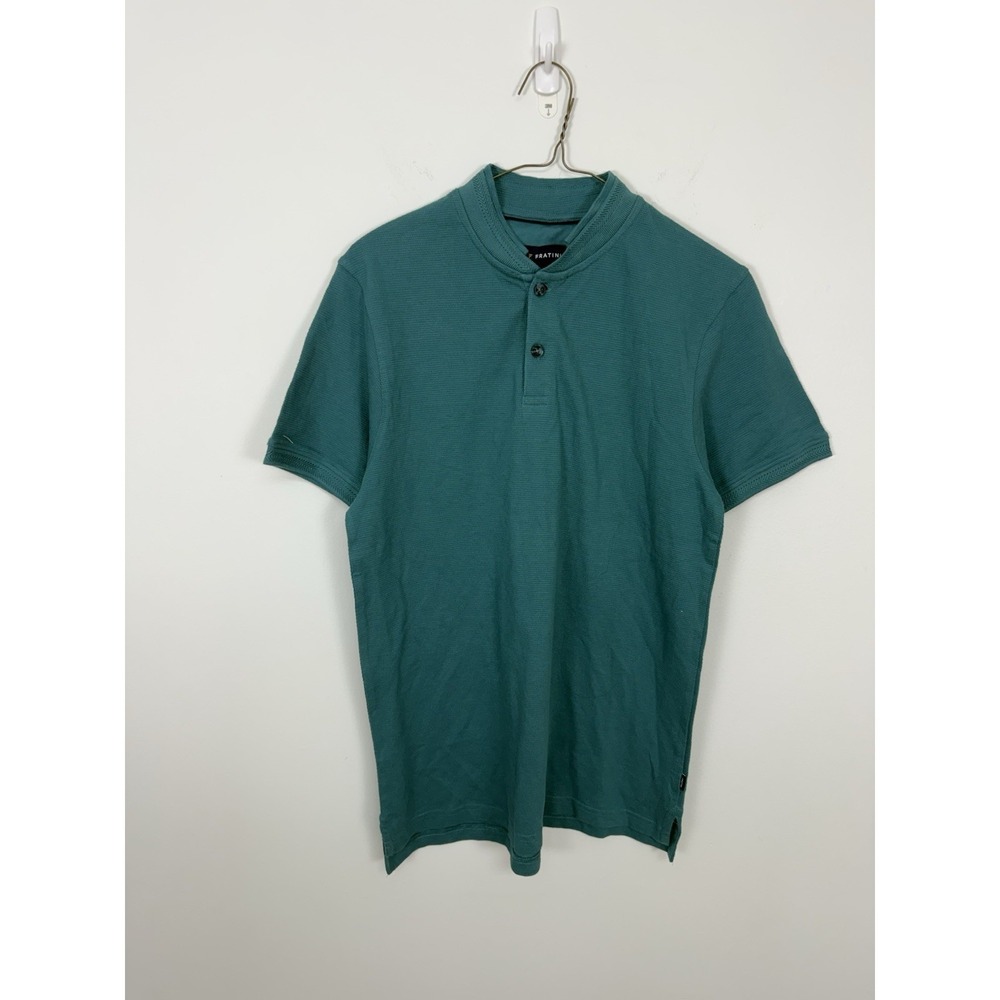 NWT Fratini Brittani Blue Green Jacquard Henley Short Sleeve Cotton T-Shirt S
